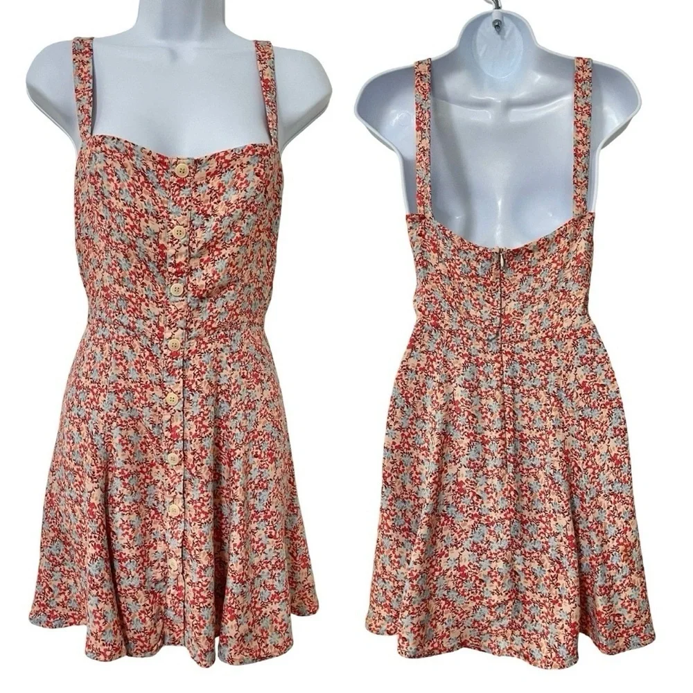 Reformation Jessa Floral Mini Dress Size 2 Pink Dulce Sweetheart‎ Neckline